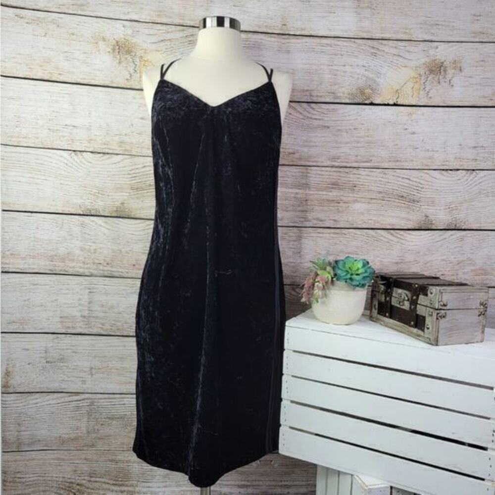 NWT Splendid Sleeveless V-neck Crushed Velvet Camisole Dress Black XS